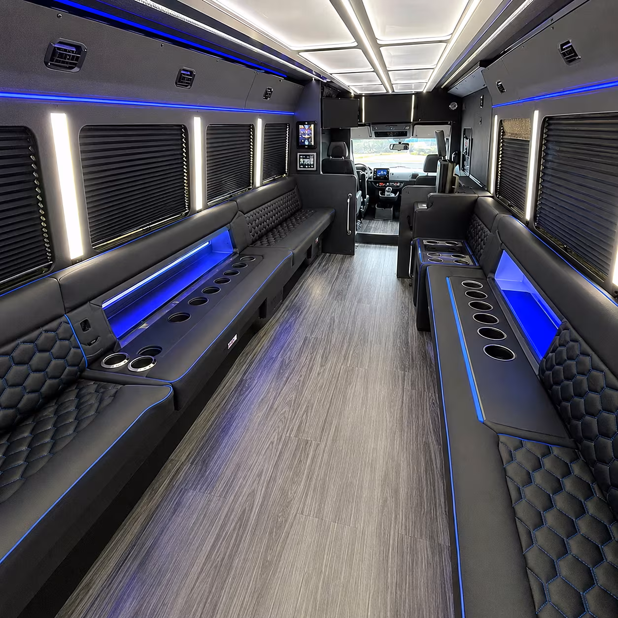 Passenger watching the Jackson scenery during a regional party bus road trip