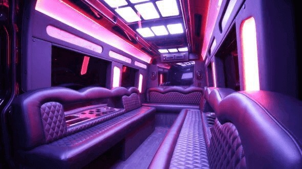 Interior of Charter Bus Company Lafayette's 18 Passenger Party Bus in Lafayette